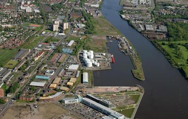 Aerial view of the north bank location